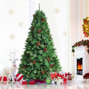 7 ft. Green PVC Unlit Regular (Full) Artificial Christmas Tree with Red Berries and Pine Cones