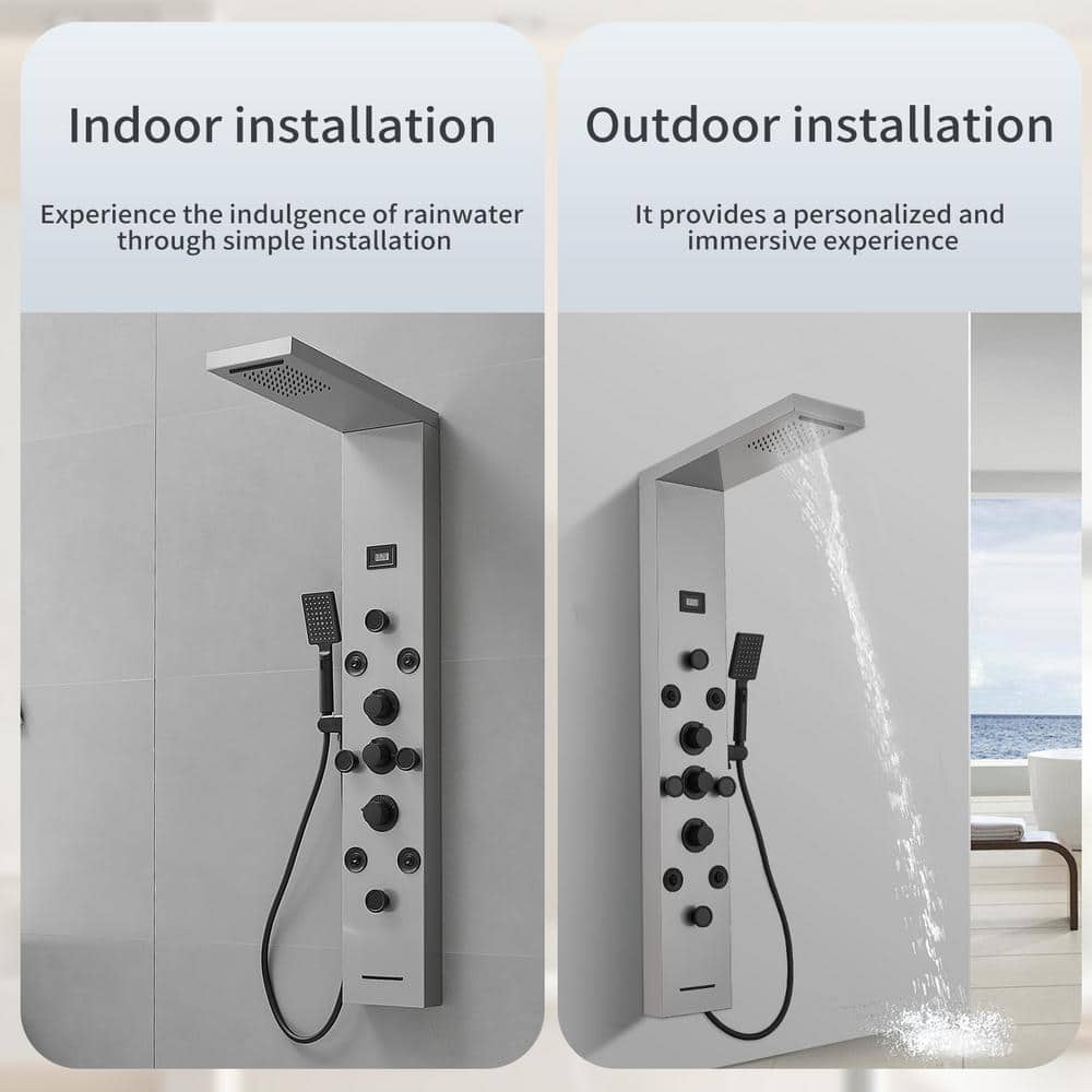 Black Nickel 8-Jet Rainfall Shower Panel System with Handheld Wand