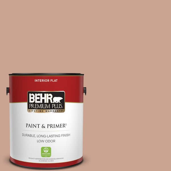 BEHR PREMIUM PLUS 1 gal. #220F-4 Sombrero Tan Flat Low Odor Interior Paint & Primer