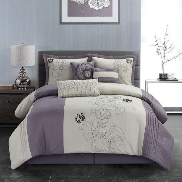 Sx 7 Piece Purple And Beige, California King Comforter Bed In A Bag