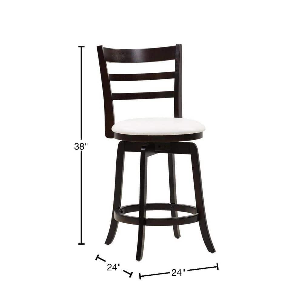 Espresso Wood Swivel Bar Stool with White Leatherette Seat