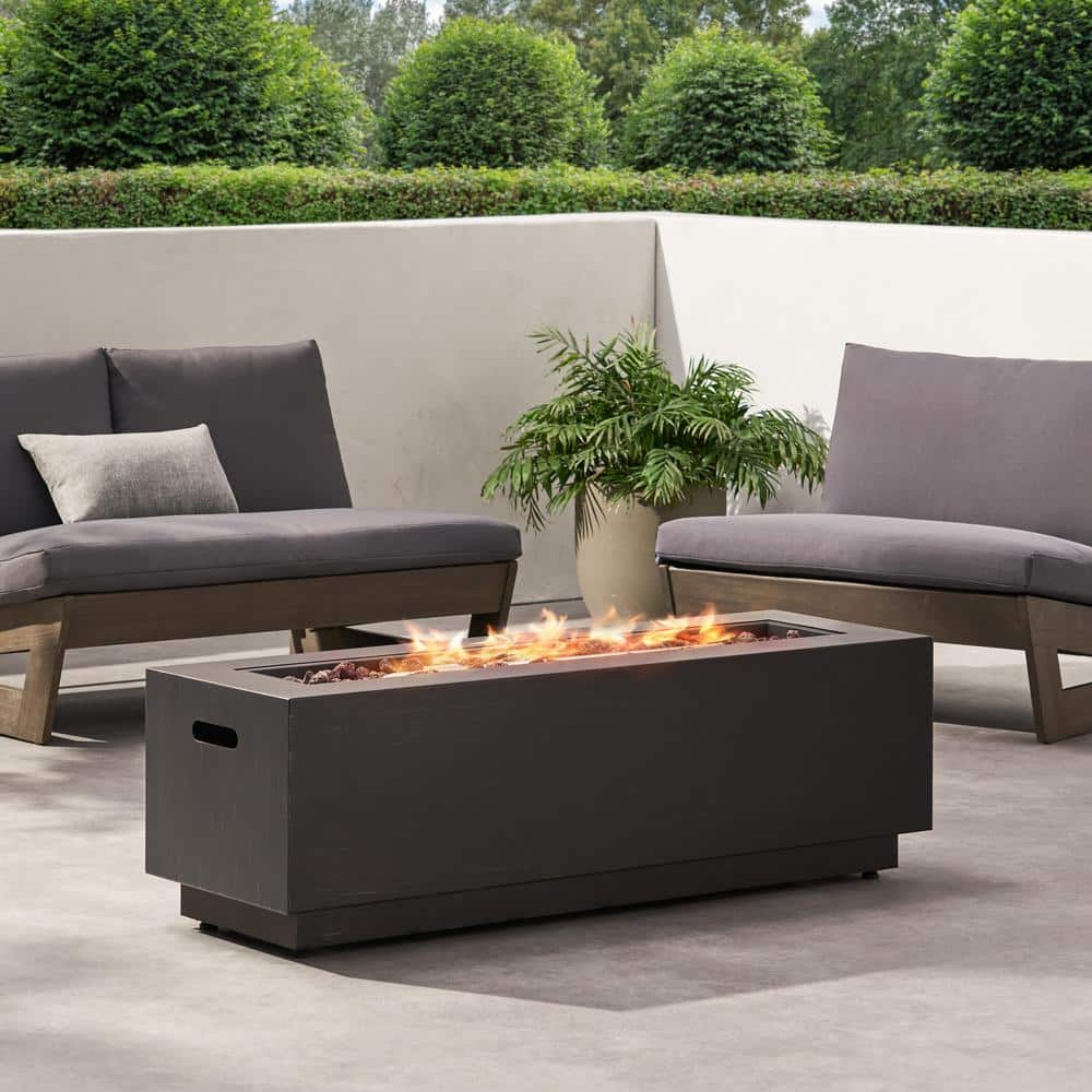40 in. Outdoor 50,000 BTU Rectangular Iron Propane Fire Pit, Dark Gray (Tan