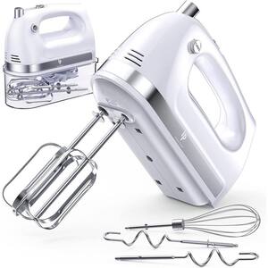 Electric Hand Mixer, 400W Stainless Steel 5-Speed Handheld, 5 Attachments, Egg Beaters, Mixer for Dough, Dishwasher Safe