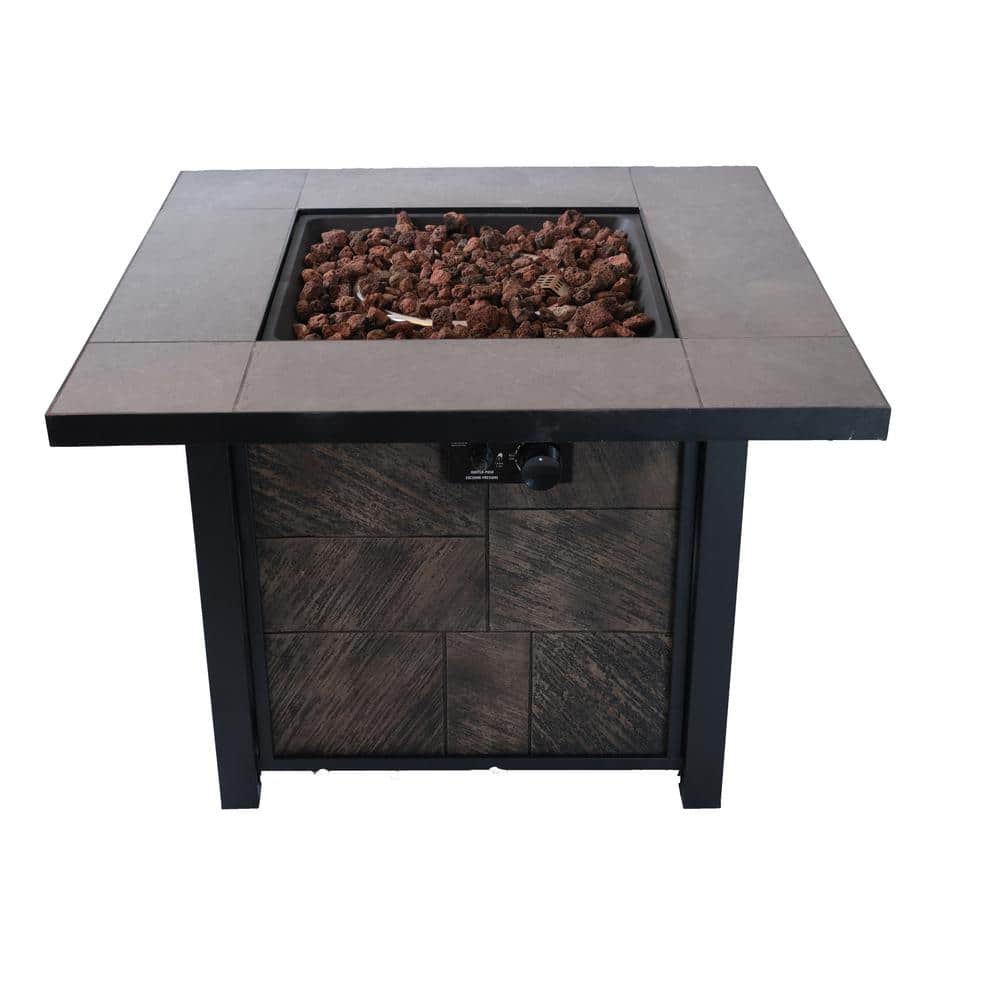 500,000 BTU Square Gas Fire Table-With Lava Stones and Rainproof Cover