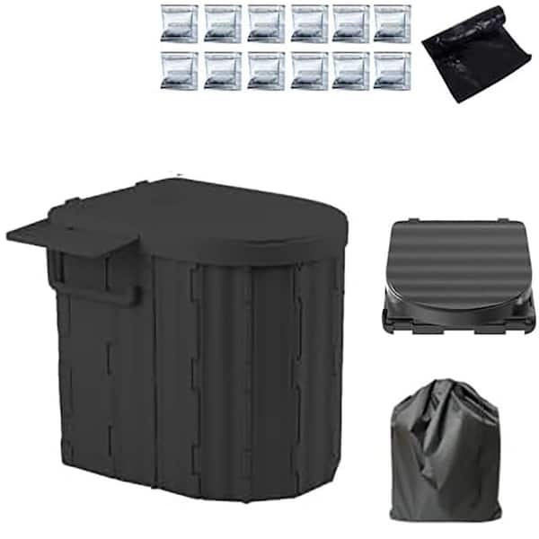 Non-electric 14 in. Waterless Composting Toilet System with Odor-Free Lid Detachable Bracket for Camping Black