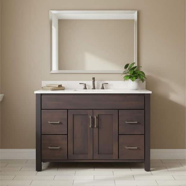 Kingham 49 in. Single Sink River Rock Brown Freestanding Bath Vanity with Golden Carrara Quartz Top Assembled