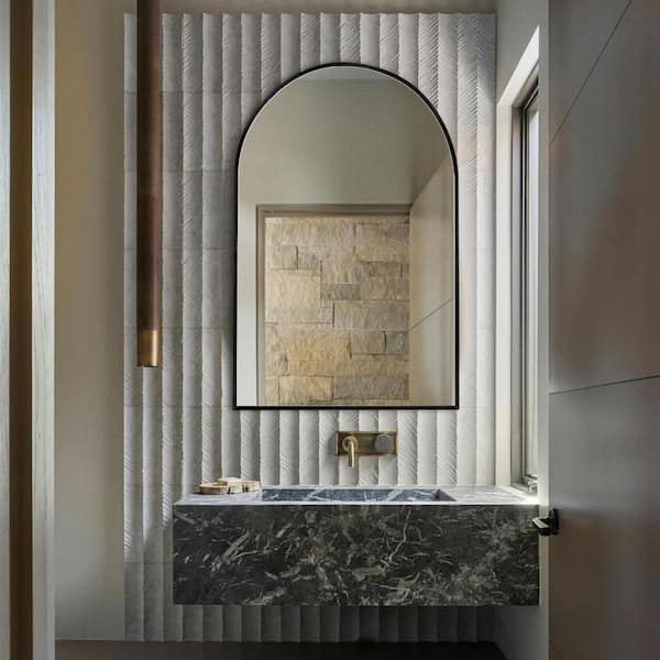 Sxiawe 24 in. W x 36.2 in. H Arched Aluminum Frame Black Wall Mirror/Classic Accent Mirror