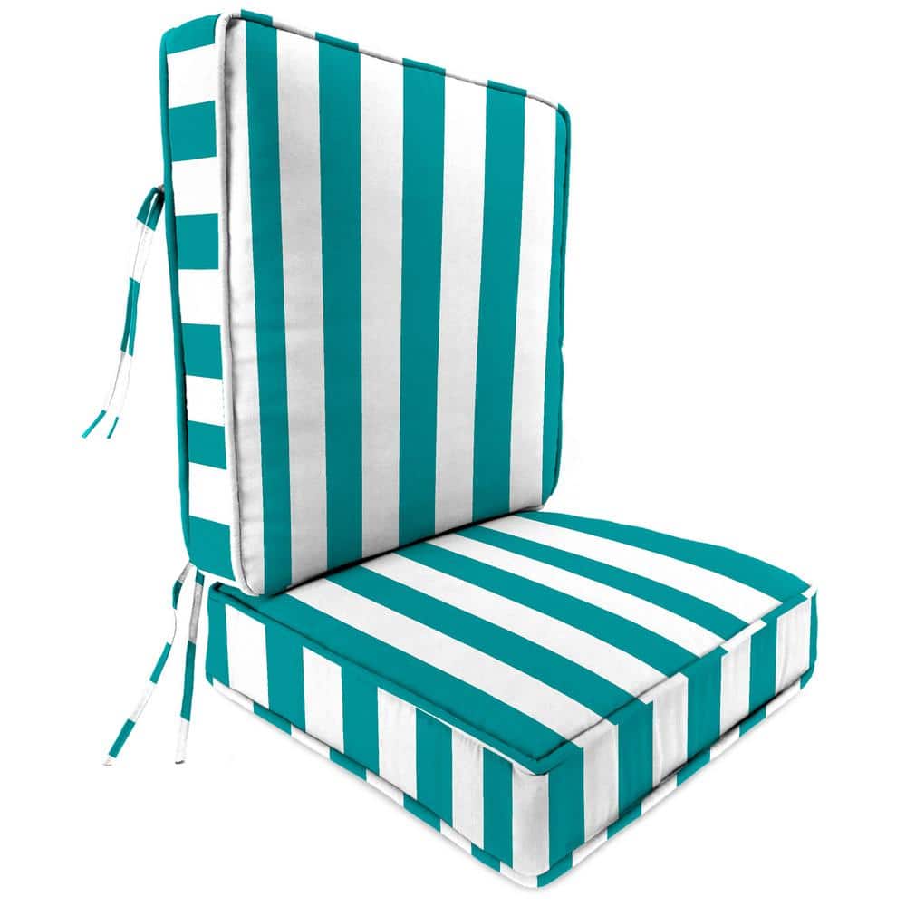 Jordan Manufacturing 45  x 22  Awning Turquoise Stripe Rectangular Outdoor Deep Seating Chair Seat and Back Cushion with Ties and Welt