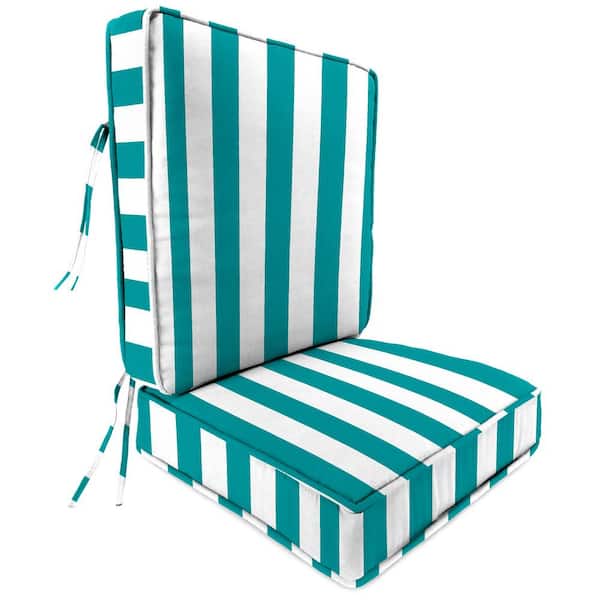 Jordan Manufacturing 22 in. L x 45 in. W x 4 in. T Outdoor Deep Seat Chair Cushion Set in Awning Stripe Turquoise