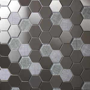 Enchanted Metals Silver & Gray 12 in. x 12 in. Hexagon Mosaic Stainless Steel & Glass Wall Tile (14 Sq. Ft./Case)
