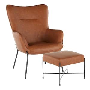 Izzy Black Lounge Chair with Ottoman in Camel Faux Leather
