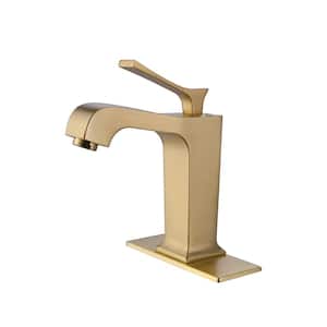 Single-Handle Single-Hole Bathroom Faucet with Deckplate Modern Deck Mounted Brass Bathroom Sink Taps in Brushed Gold