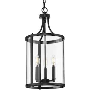 Gilliam 10 in. 3-Light Matte Black Hall and Amp, Shaded Foyer Light