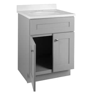 Brookings Shaker RTA 25 in. W x 19 in. D x 35.63 in. H Bath Vanity in Gray with Solid White Cultured Marble Top