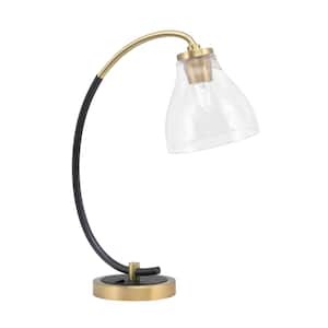Delgado 18.25 in. Matte Black and New Age Brass Accent Desk Lamp with Clear Bubble Glass Shade