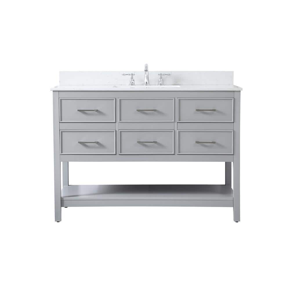 48 in. W Single Bath Vanity in Grey with Engineered Stone Vanity Top in Cal