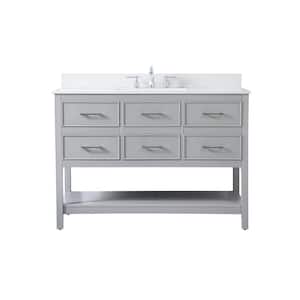 48 in. W Single Bath Vanity in Grey with Engineered Stone Vanity Top in Calacatta with White Basin with Backsplash