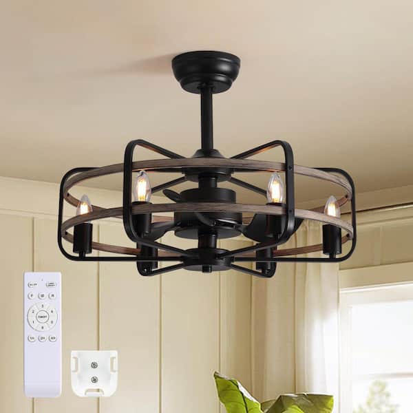 25 in. Indoor Black Farmhouse Ceiling Fan with Light and Remote Control, Rustic Downrod Mount Fandelier Ceiling Fan