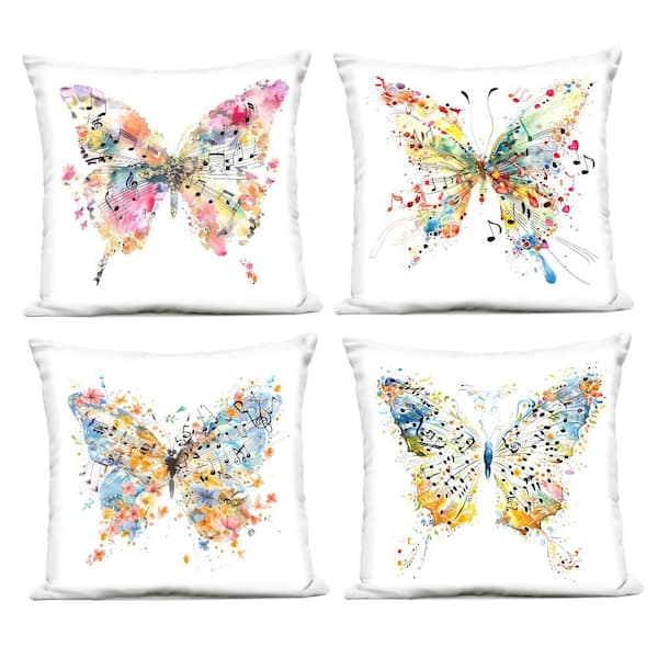 Stupell Industries Butterflies with Music Notes Multi-Color Square Outdoor Throw Pillow (4-Pack)