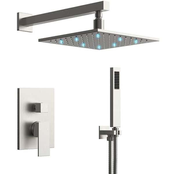 IntelliFlow Single Handle 2-Spray 10in. Tub and Shower Faucet 2.5 GPM with 3-Color LED in Brushed Nickel Valve Included