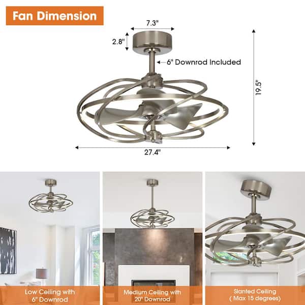 Parrot Uncle 27 in. Bucholz Satin Nickel Downrod Mount LED Parrot Uncle 27 in. Bucholz Satin Nickel Downrod Mount LED