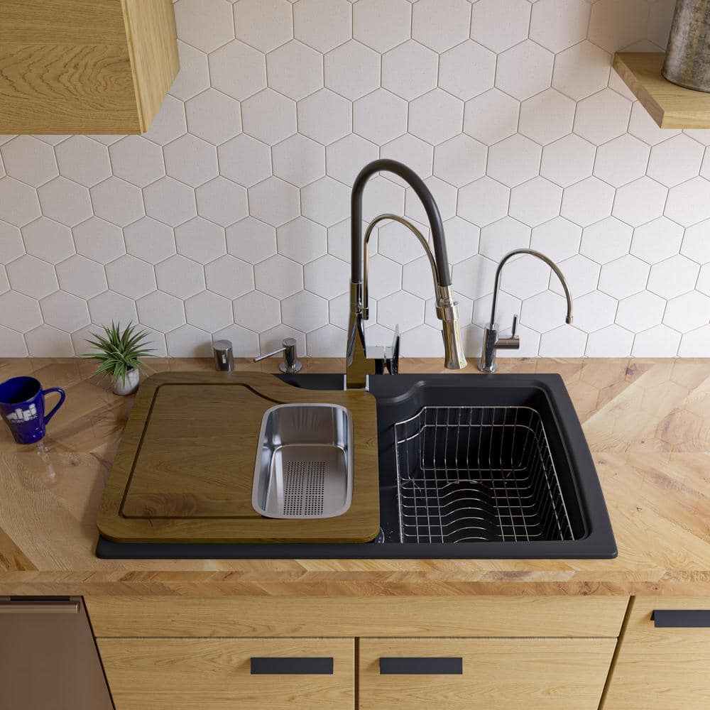 Black Granite 35'' Drop-In Single Bowl Kitchen Sink