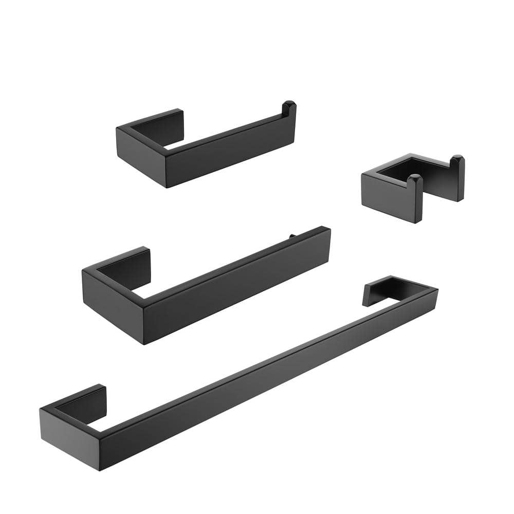 Matte Black 4-Piece Stainless Steel Bathroom Hardware Set