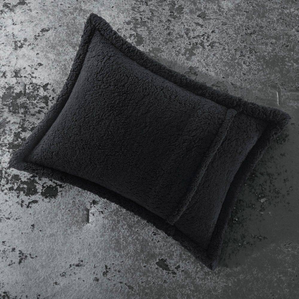 Charcoal King Velvet Reversible Comforter Set with Sherpa