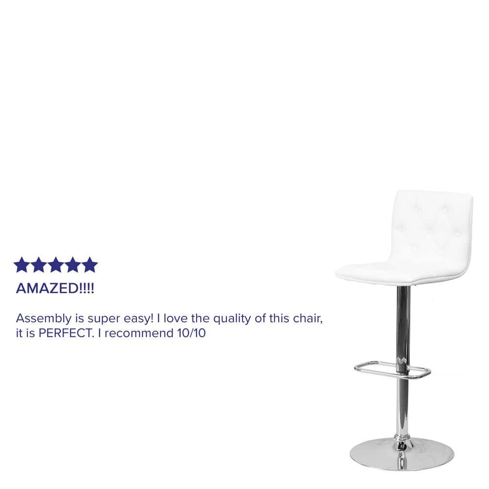 Contemporary Swivel Adjustable Barstool in White Vinyl and Chrome