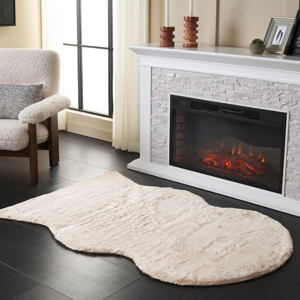 Faux Sheep Skin 3 ft. x 5 ft. Beige Flokati Solid Color Area Rug