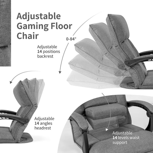 Floor Chair with Back Support, Folding Sofa Chair with 14 Adjustable  Position, Padded Sleeper Bed, Couch Recliner, Floor Gaming Chair,  Meditation Chair, Gaming Floor Chairs for Adults(Gray) 