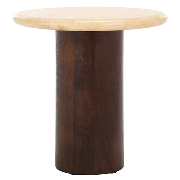 SAFAVIEH Jenn Amira 18 in. Dark Brown Round Wood End Table