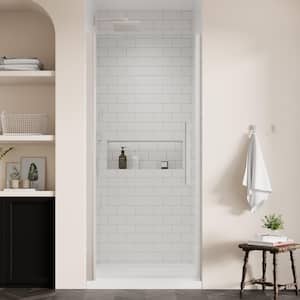 Pasadena 34 in. L x 32 in. W x 75 in. H Alcove Shower Kit with Pivot Frameless Shower Door in SN and Shower Pan
