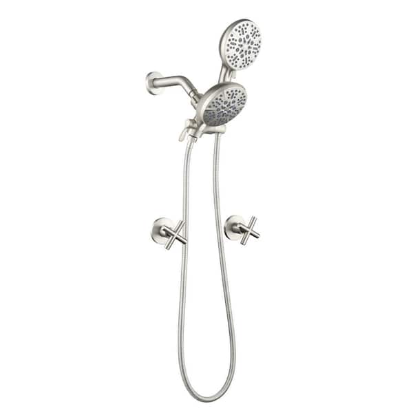 FORCLOVER Double Handle 7-Spray Shower Faucet 1.8 GPM with Pressure Balance Anti Scald in. Brushed Nickel