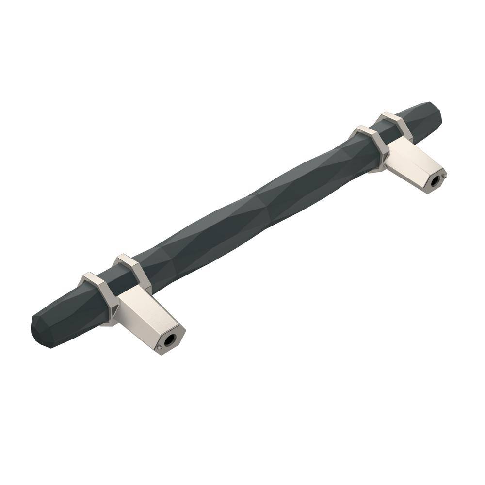 London 5-1/16 inch Black Bronze and Satin Nickel Cabinet Bar Pull