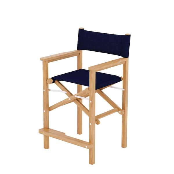 Unbranded Directeur Folding Counter Height Teak Outdoor Dining Chair in Blue