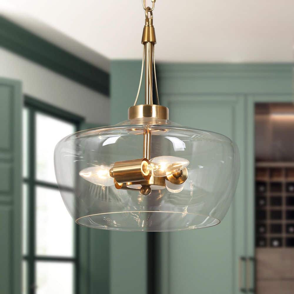 12 in. Modern 3-Light Brass Gold Chandelier Light, Bowl Hanging Pendant with Clear Glass Hanging Ceiling Light price history on PriceWatchPro