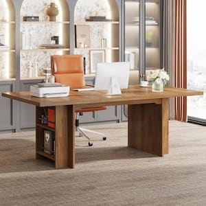 Halseey 63 in. Rectangular Light Brown Computer Desk with Storage, Large Writing Desk Home Office Executive Desk