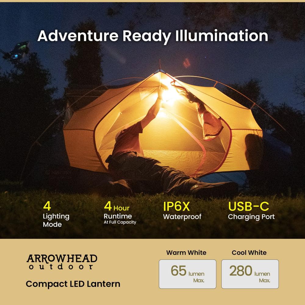 Army Green 6-Inch LED Camping Lantern with USB-C Charging