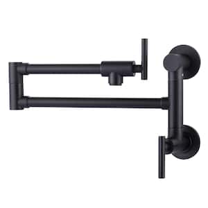 Brass Wall Mounted Pot Filler with control Double Joint Swing Arm in Black