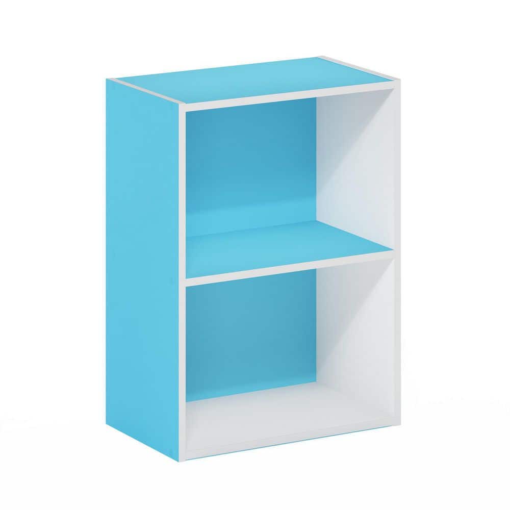 White and Light Blue Stackable Kids Bookcase with Open Shelves