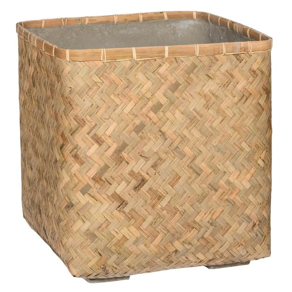 PotteryPots Large Kobe 19.7 in. Natural Finish Bamboo Indoor Outdoor Square Planter