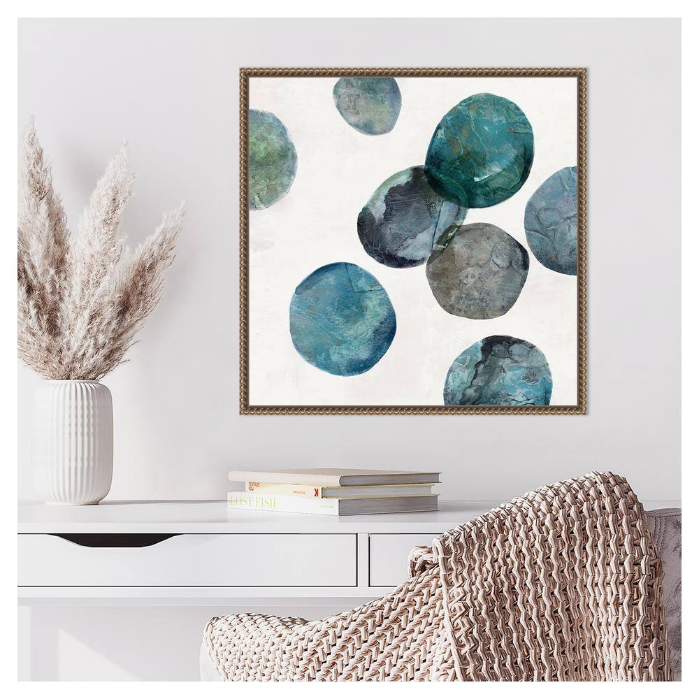 22"x22" Blue and Green Abstract Canvas Print with Bronze Frame