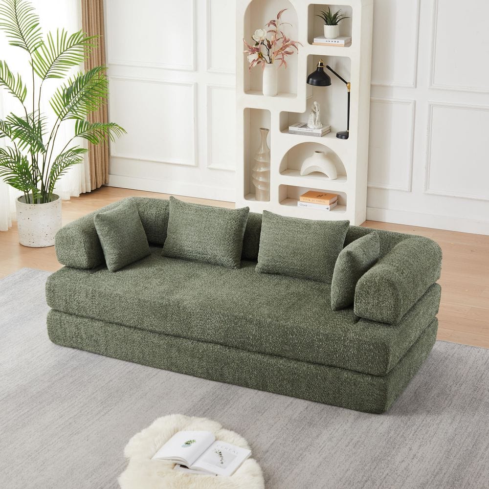 78.9 in. Chenille Upholstered Rectangle Compressed Modular Convertible Sectional Sofa Bed in Green with Pillows price history on PriceWatchPro