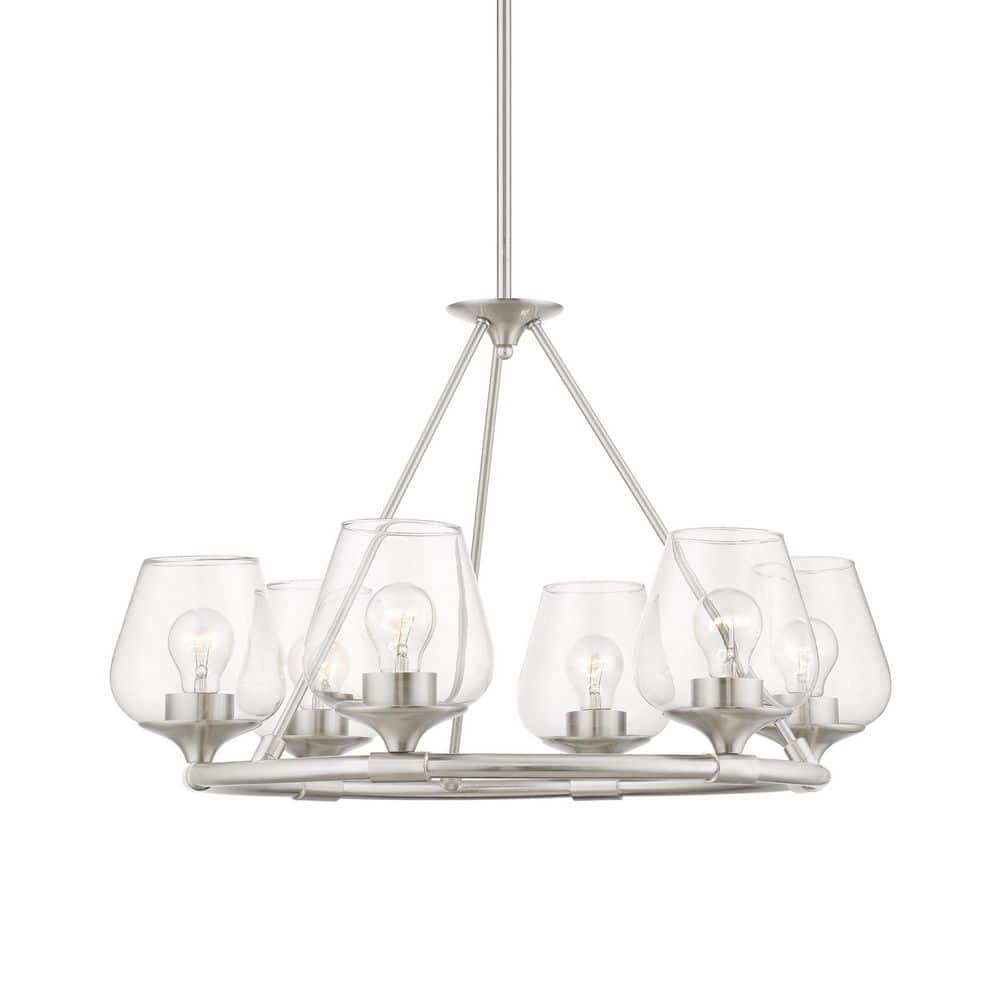 Willow Brushed Nickel 6-Light Chandelier with Clear Glass Shades