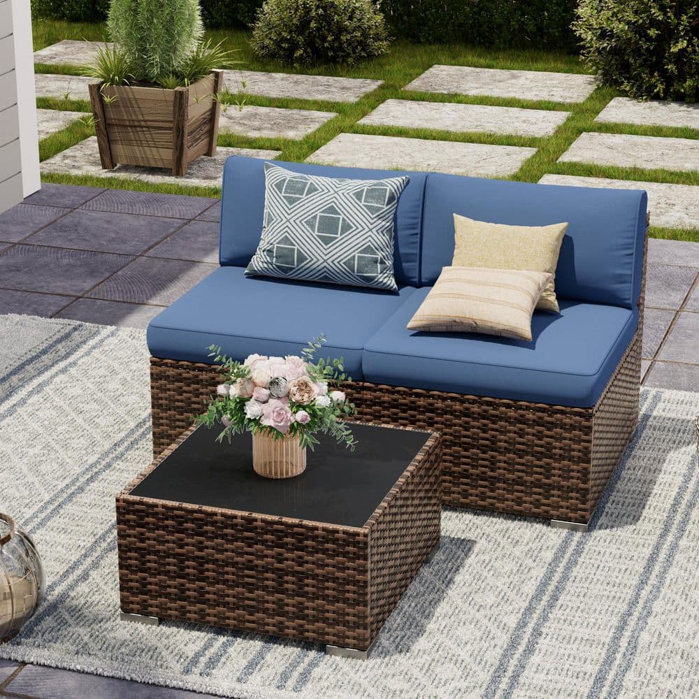 2-Series Brown Wicker Outdoor Sectional Set with Navy Cushion price history on PriceWatchPro