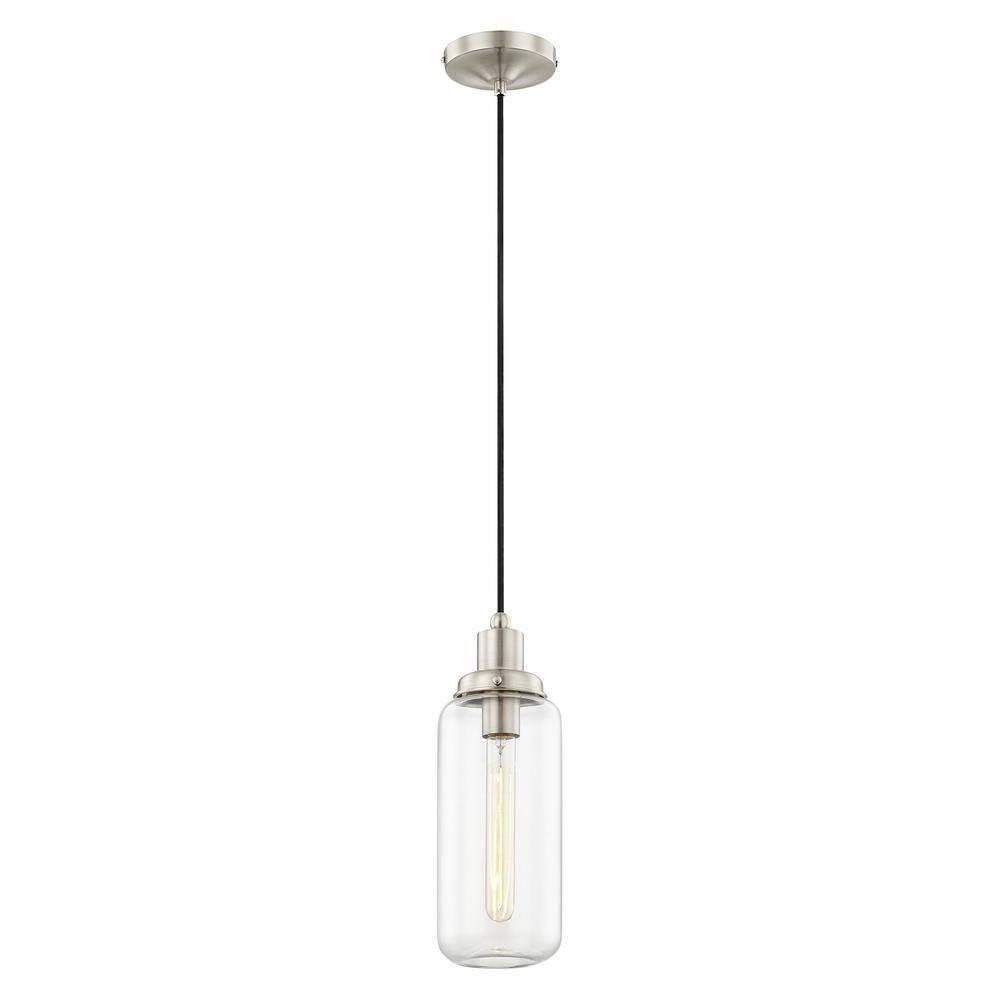 Elegant Brushed Nickel Mini Pendant with Hand-Blown Clear Glass
