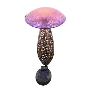 Pink and Purple Metal and Glass Solar Mushroom Stake with LED