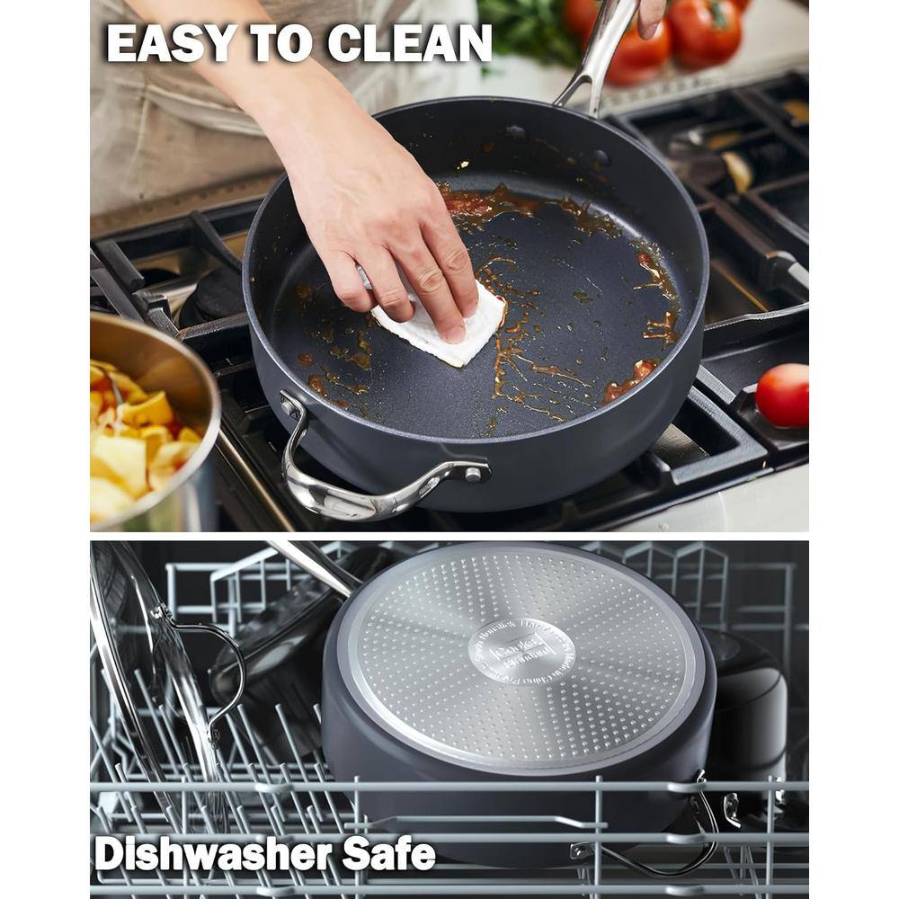 10.5-inch Black Aluminum Nonstick Deep Sauté Pan with Lid