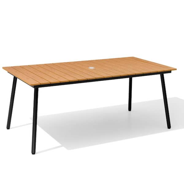 70.8 in. x 33 in. Aluminum Outdoor Dining Table with Wood-Like Top in Brown
